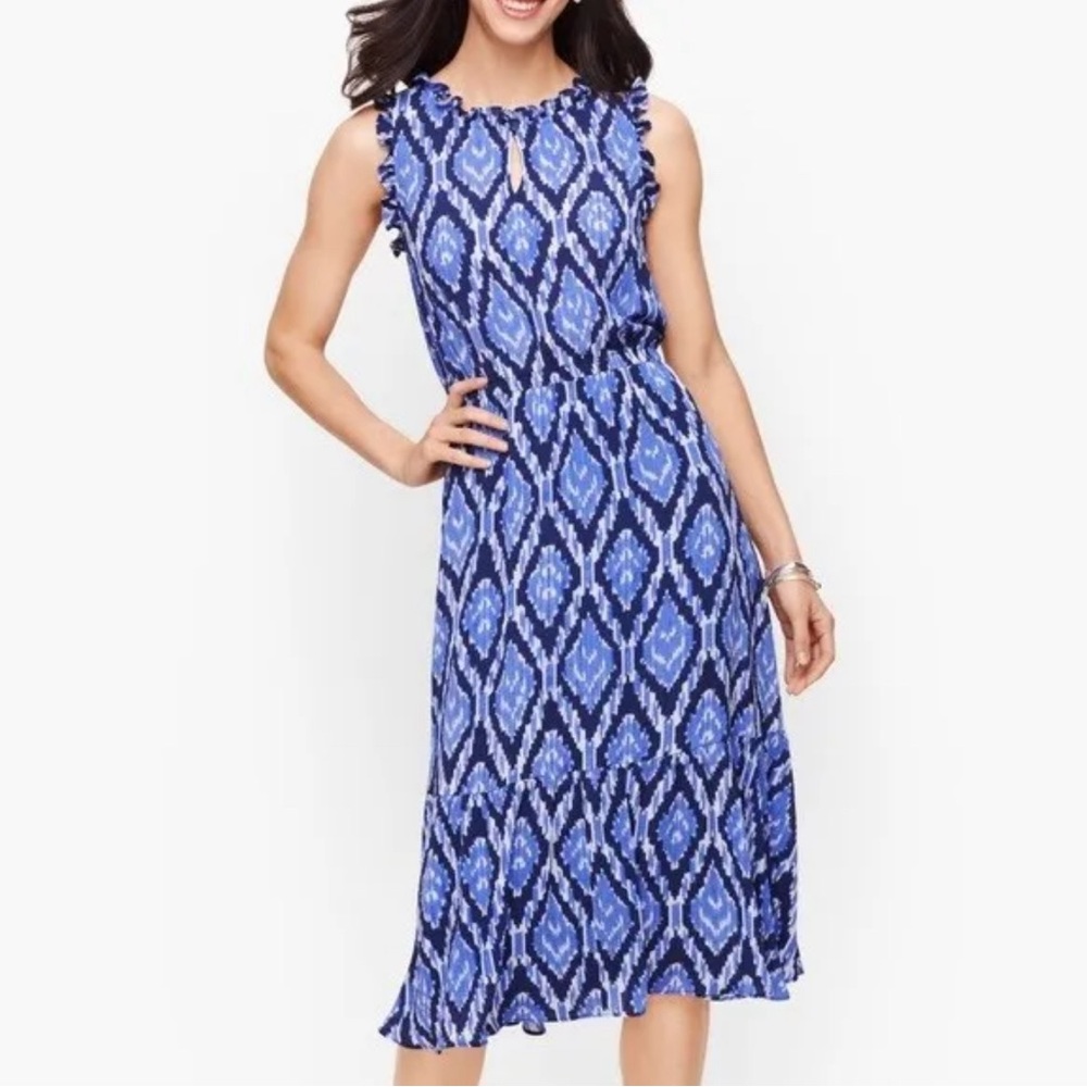 Talbots blue white black patterned dress size 16WP NWT